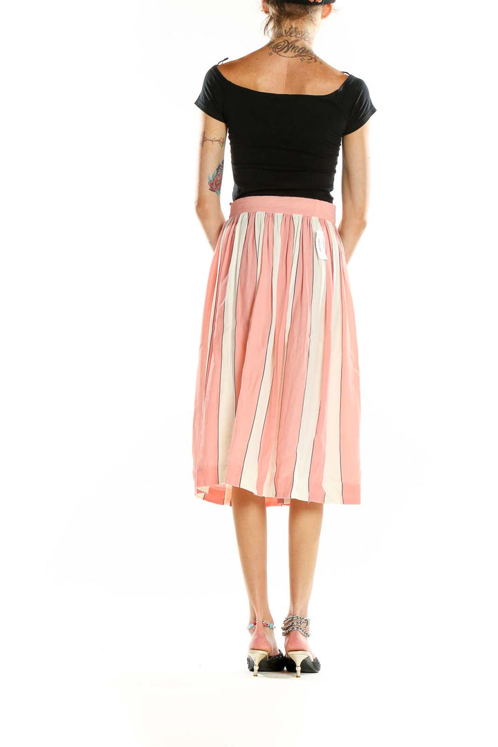 Pink White Striped Flared Skirt