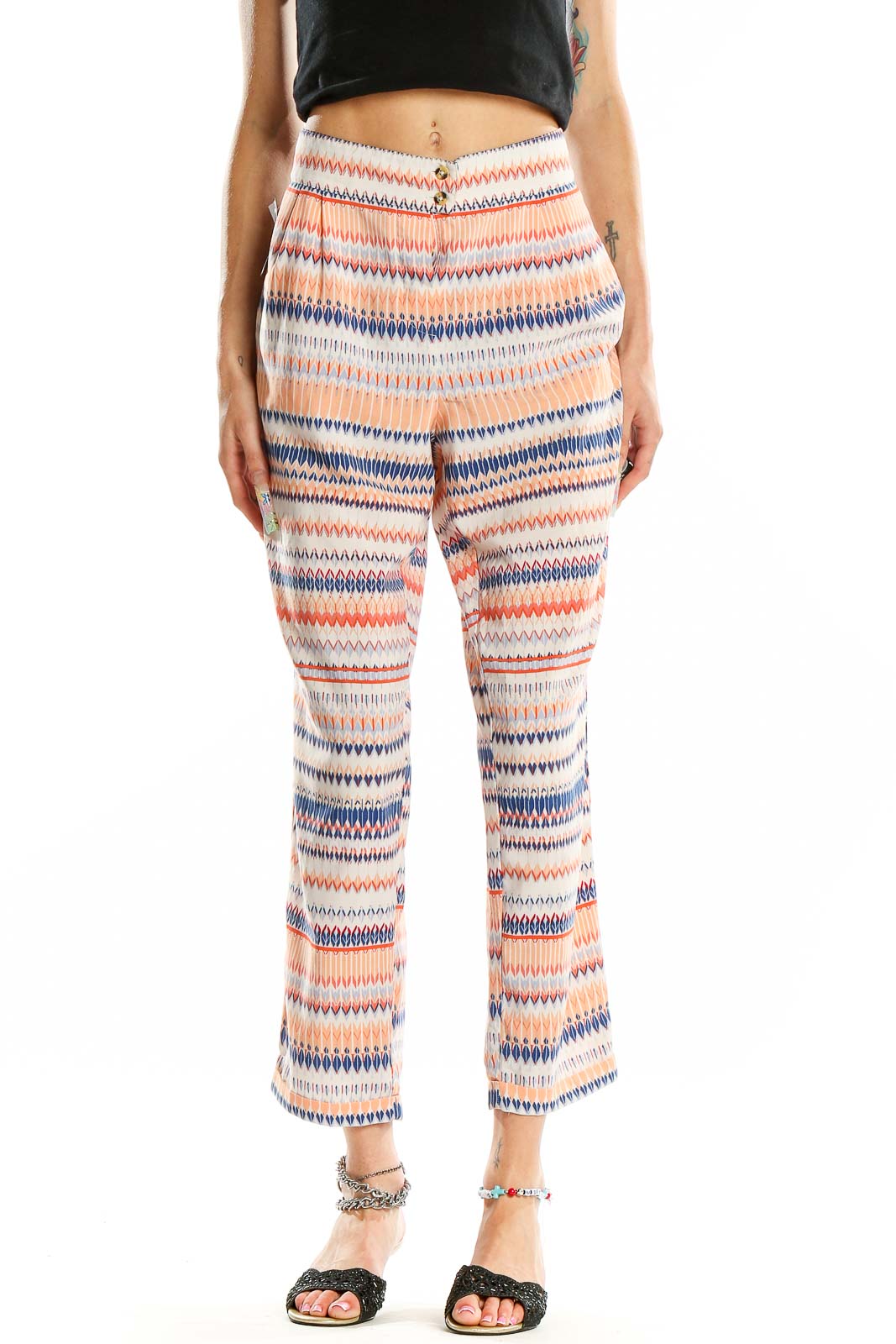 Front view of J.Crew multicolor striped wide-leg pants with high waist