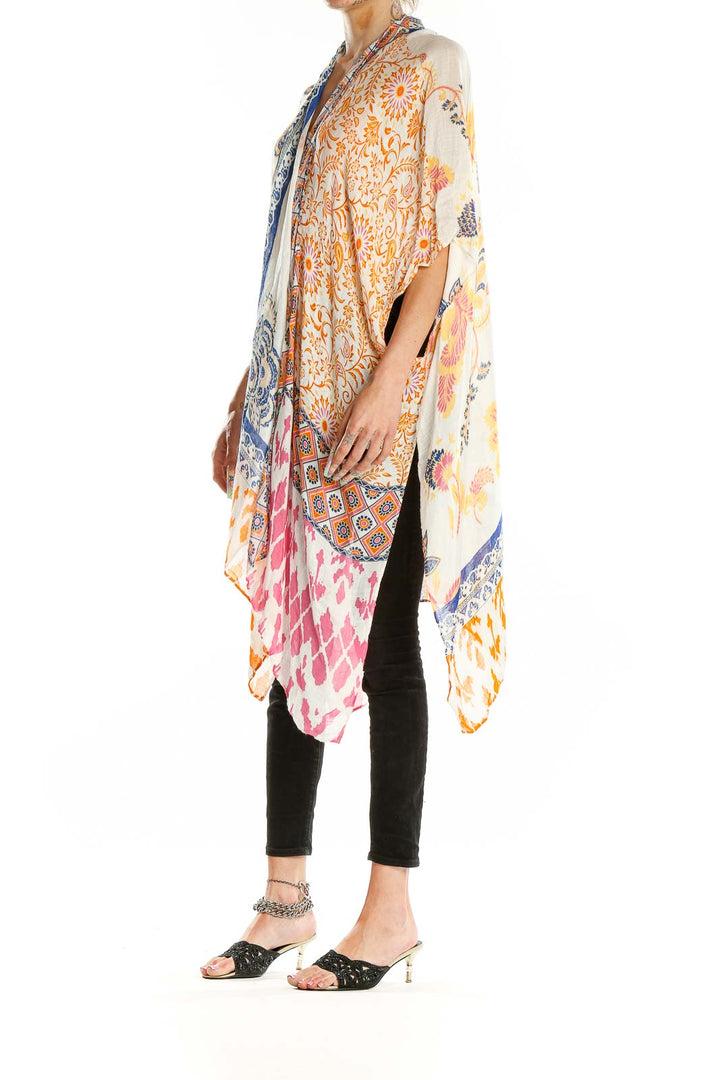 Front view of RACHEL Rachel Roy multicolor floral print kimono top with open front design