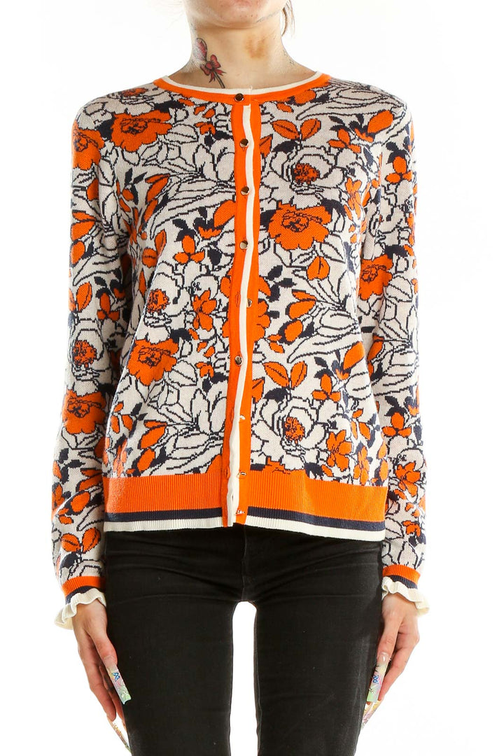 Orange Graphic Print Cardigan