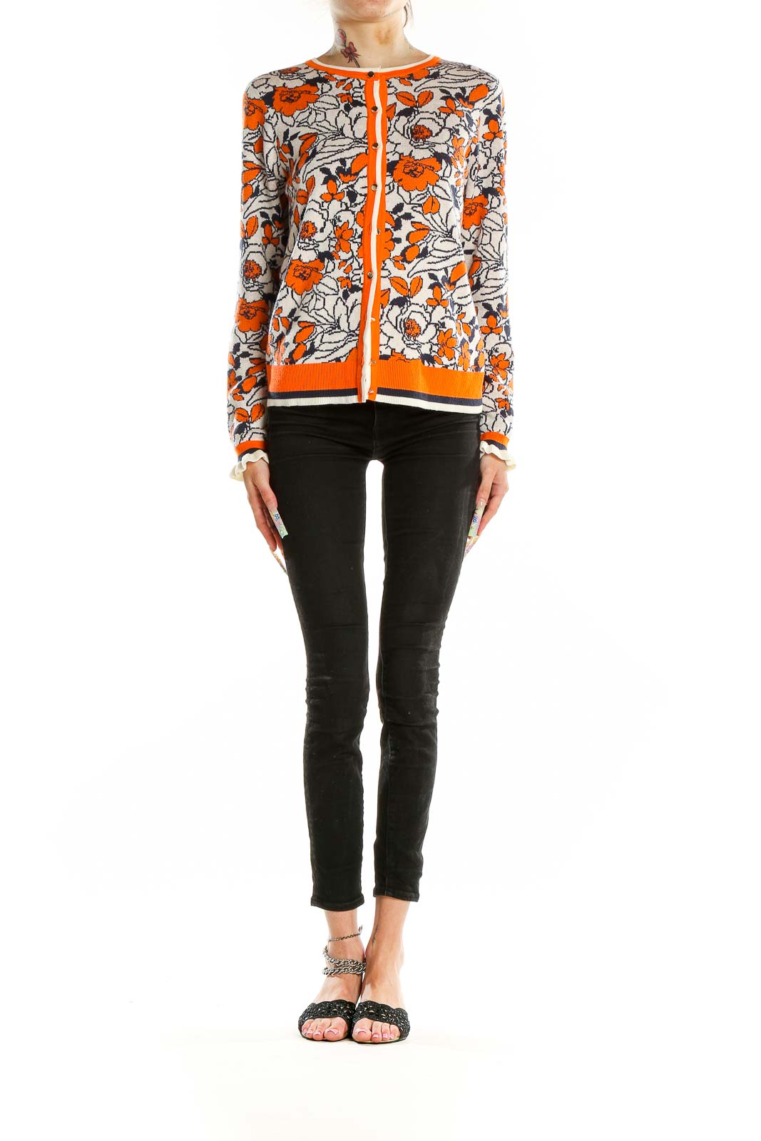 Orange Graphic Print Cardigan