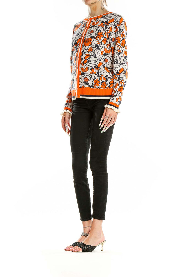 Orange Graphic Print Cardigan