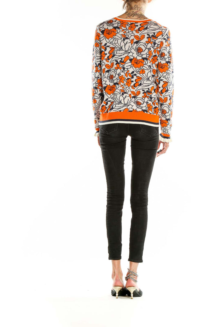 Orange Graphic Print Cardigan