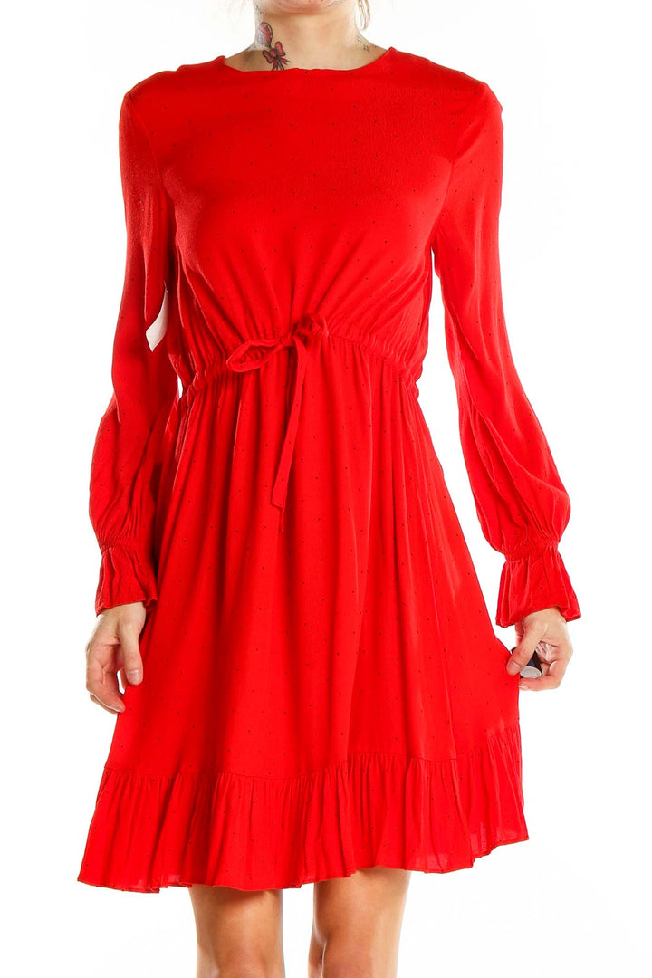 Red Polka Dot Flare Long Sleeve Dress