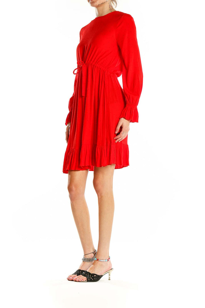 Red Polka Dot Flare Long Sleeve Dress