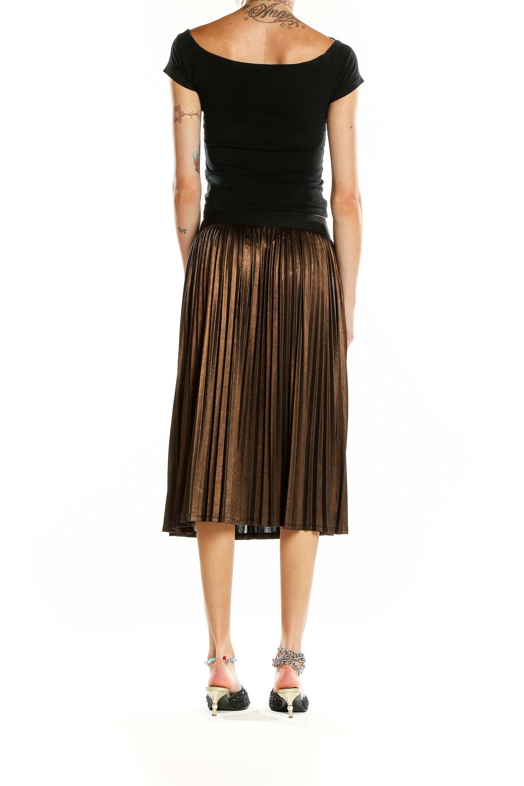 Gold  Pleated Flared Skirt