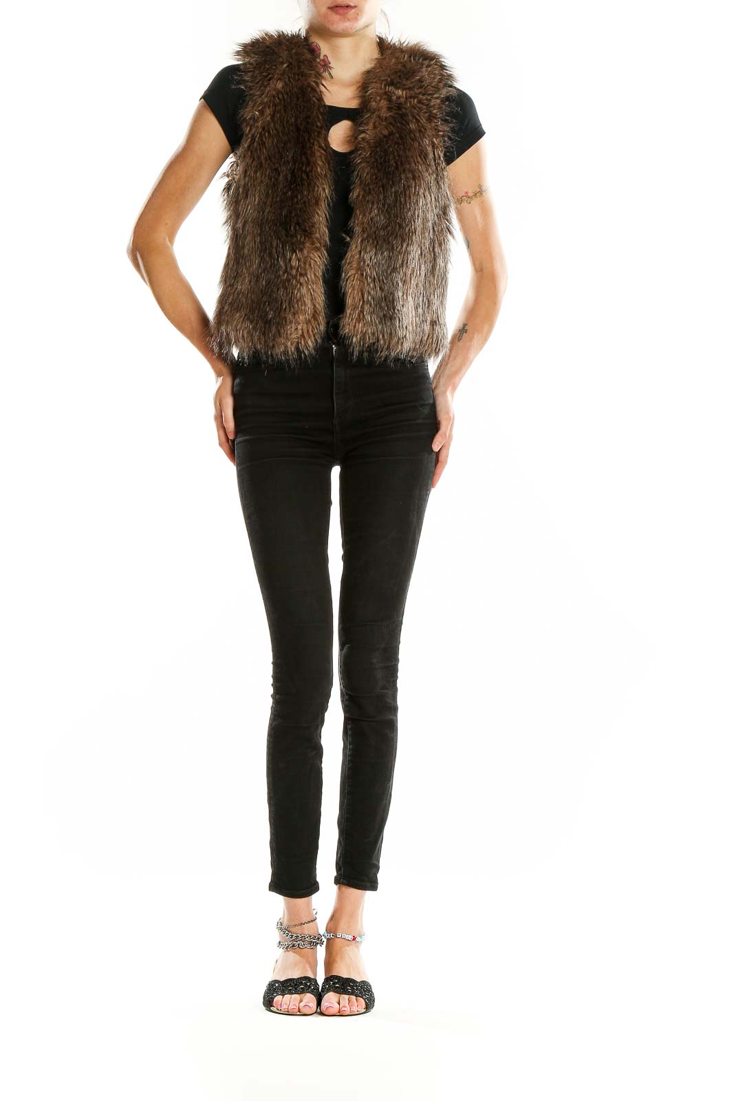 Club Monaco Brown Faux Fur Cropped Vest - Luxe Winter Style – SilkRoll