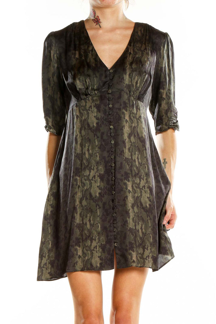 Green V Neck Animal Print Dress