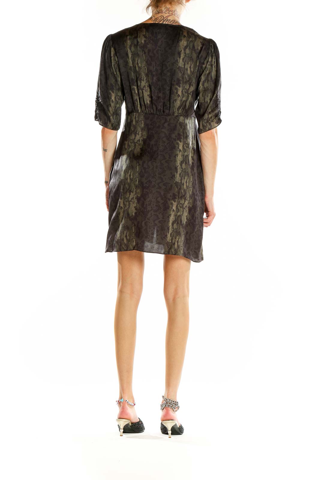 Green V Neck Animal Print Dress