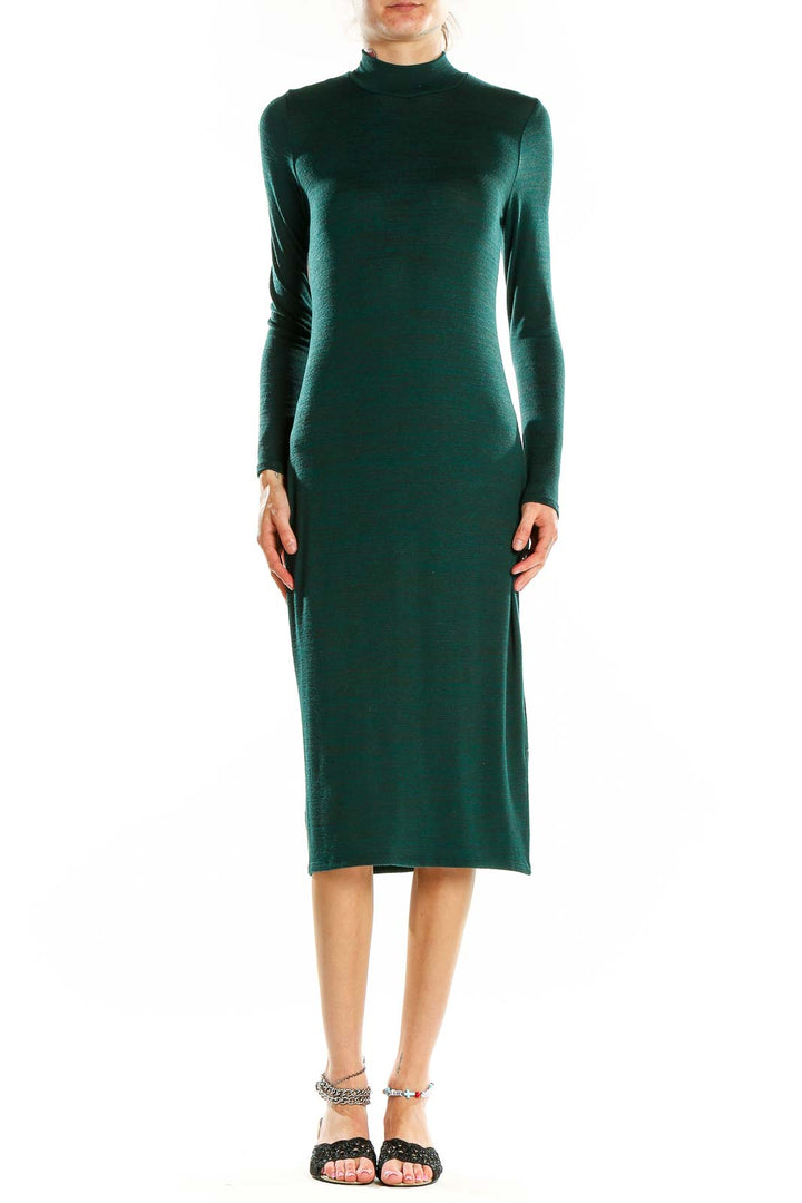 Green Long Sleeve Mock Neck Sweater Dress