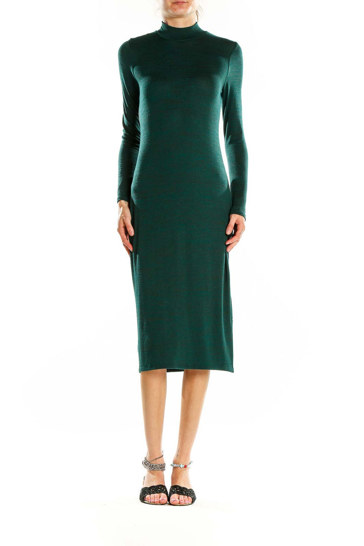 Green Long Sleeve Mock Neck Sweater Dress