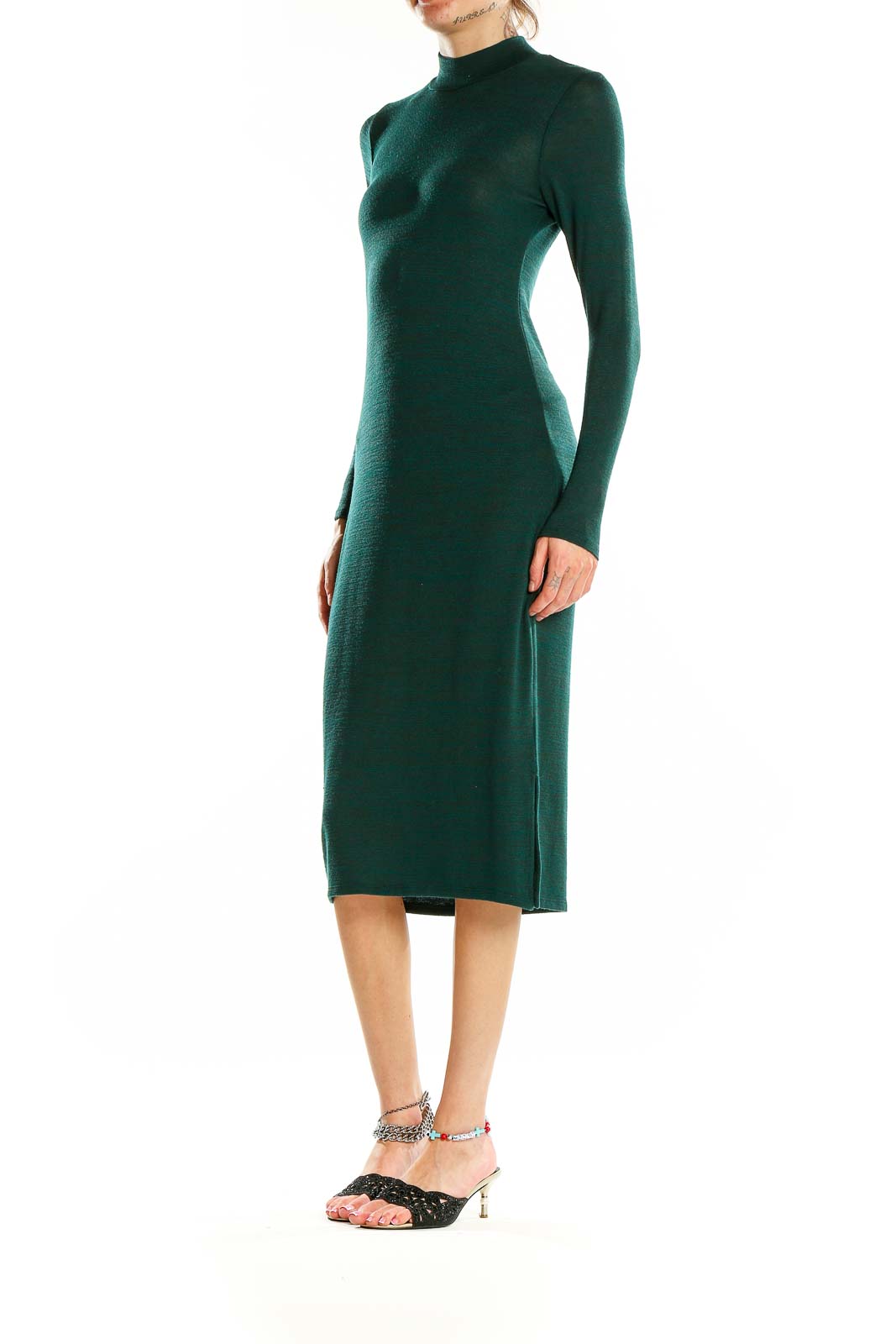 Green Long Sleeve Mock Neck Sweater Dress