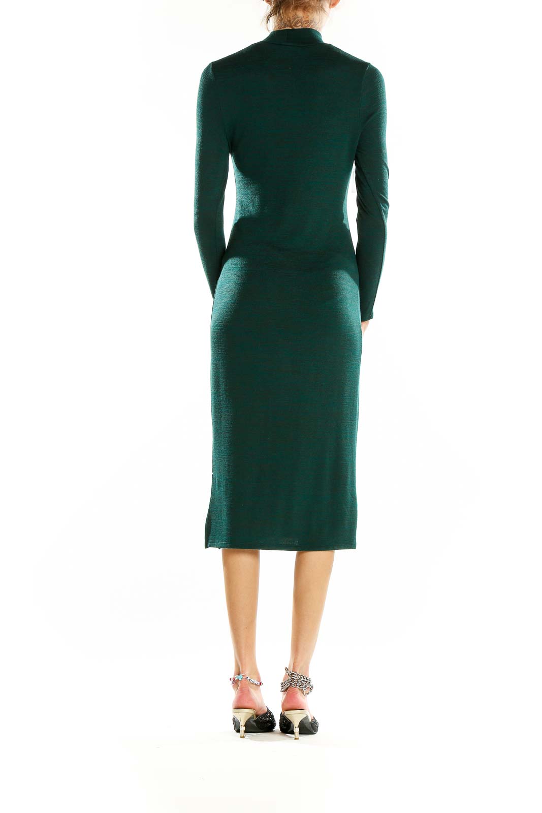 Green Long Sleeve Mock Neck Sweater Dress