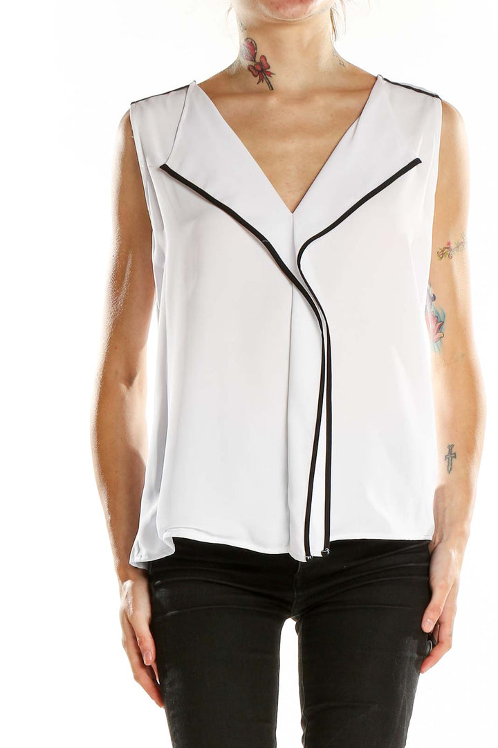 White V Neck Sleeveless Blouse