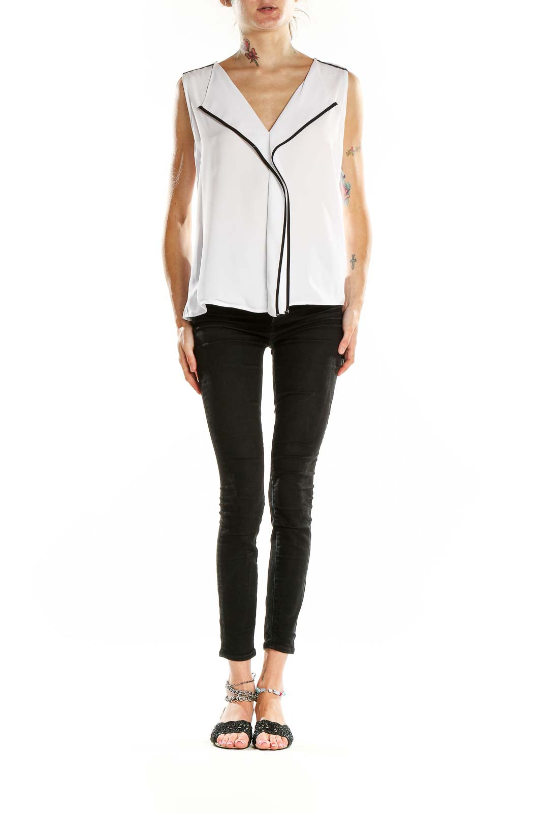 White V Neck Sleeveless Blouse