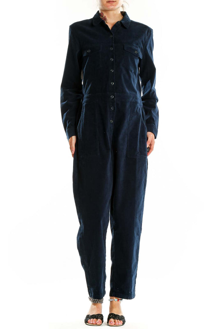 Navy Corduroy Long Sleeve Jumpsuit