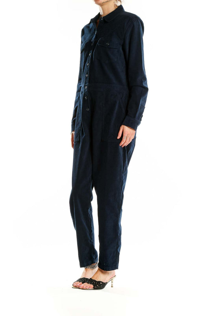 Navy Corduroy Long Sleeve Jumpsuit