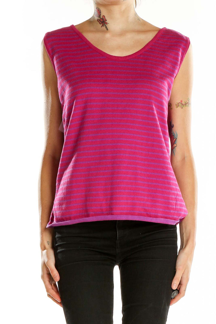 Front view of AMI AMALIA pink striped organic cotton sleeveless top