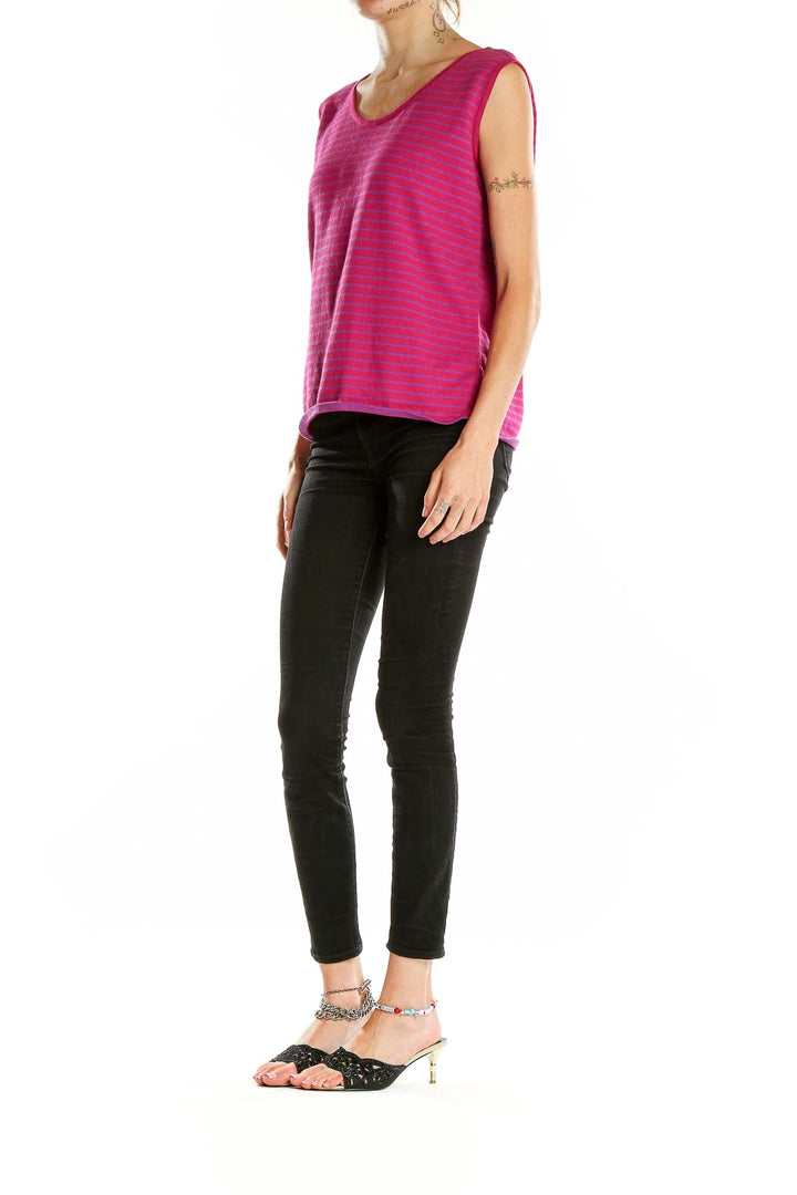 Front view of AMI AMALIA pink striped organic cotton sleeveless top