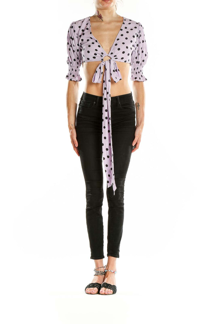 Purple Tie Polka Dot Crop Top