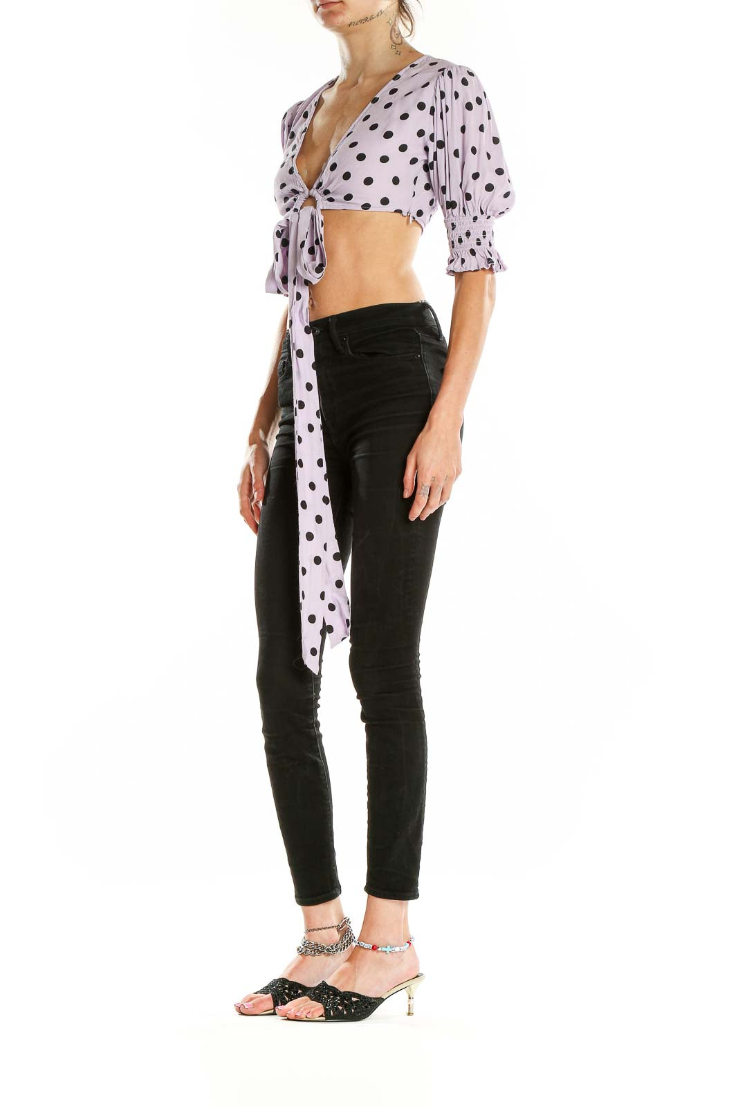 Purple Tie Polka Dot Crop Top