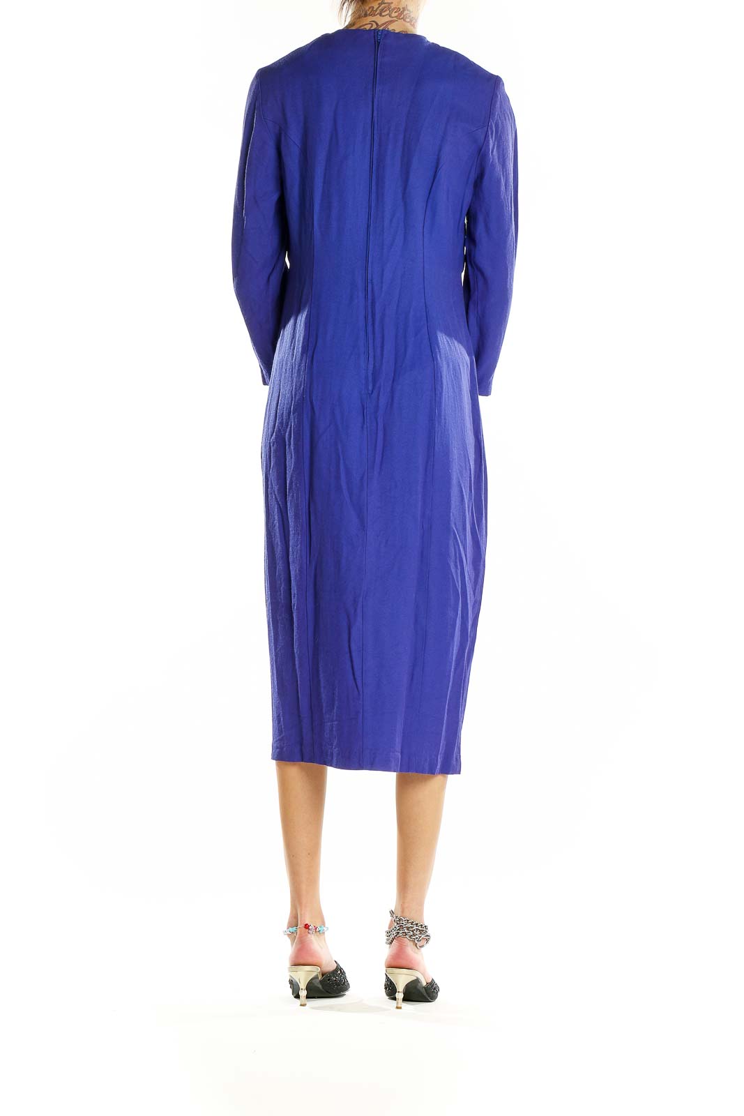 Blue Shirt Dress Retro Solid Dress