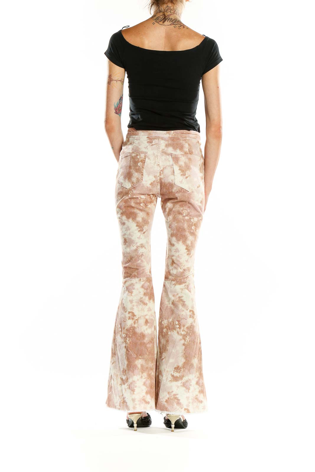 Beige Tie Dye Flare Pants