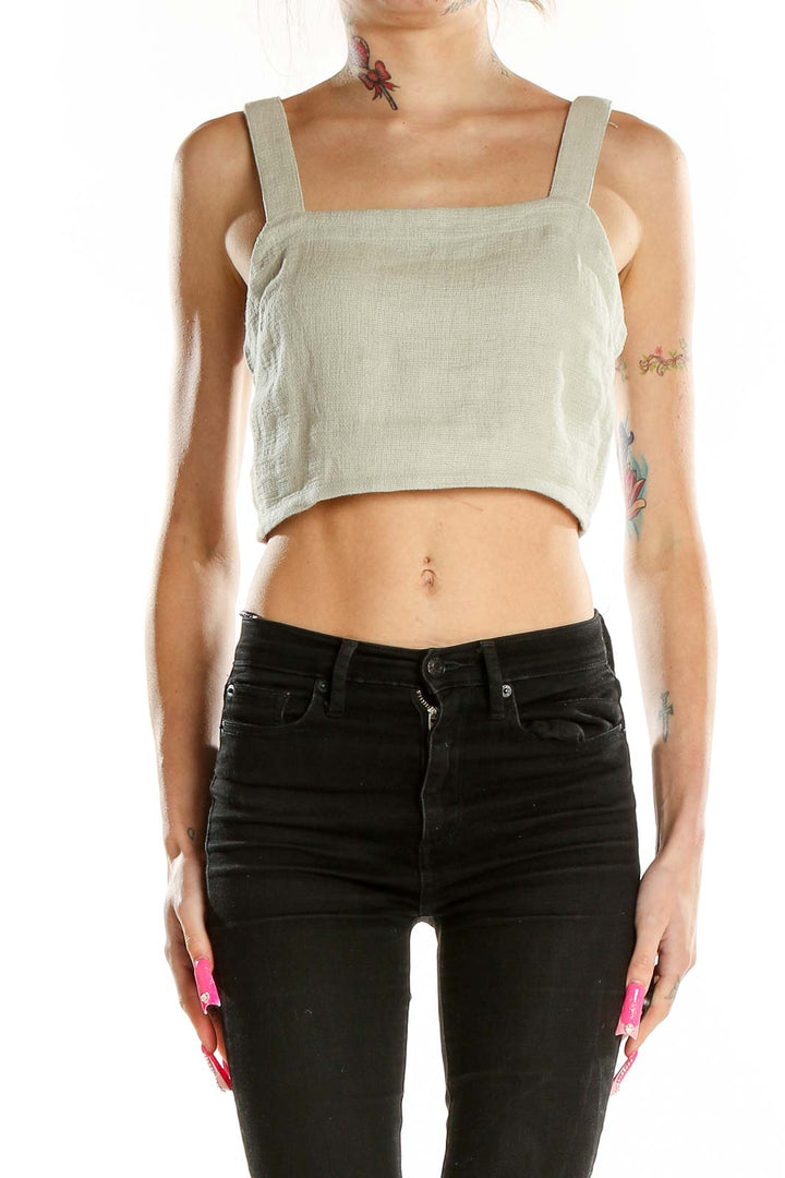 Green Linen Blend Crop Top