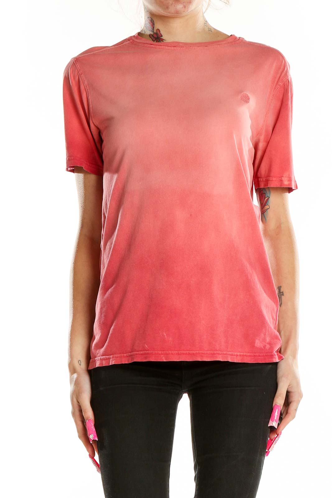 Front view of coral ombre Timberland cotton t-shirt