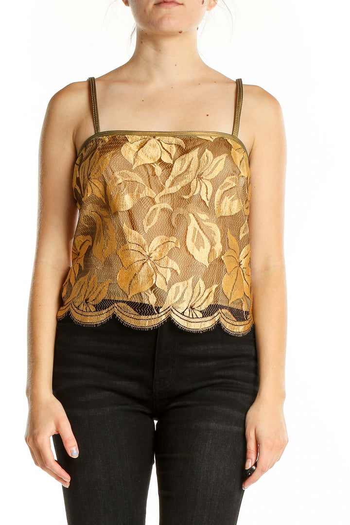 Gold Leather Strap Lace Vintage Tank Top