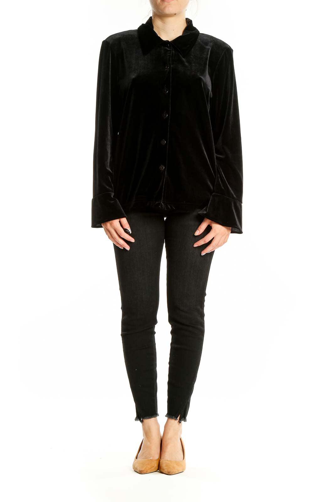 Black Long Sleeve Velvet Vintage Shirt