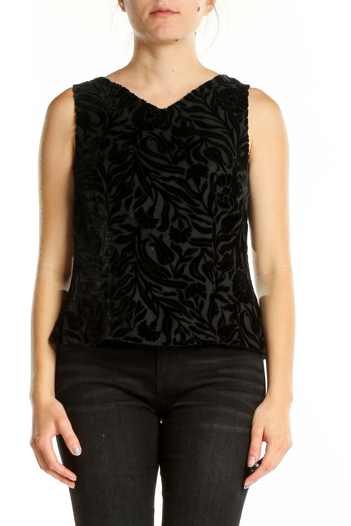 Black Vintage Floral Velvet Top