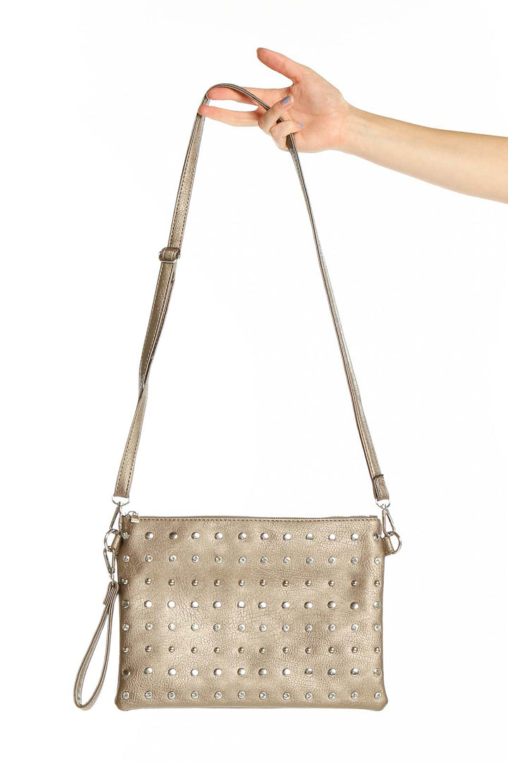 Beige Metallic Studded Crossbody Bag