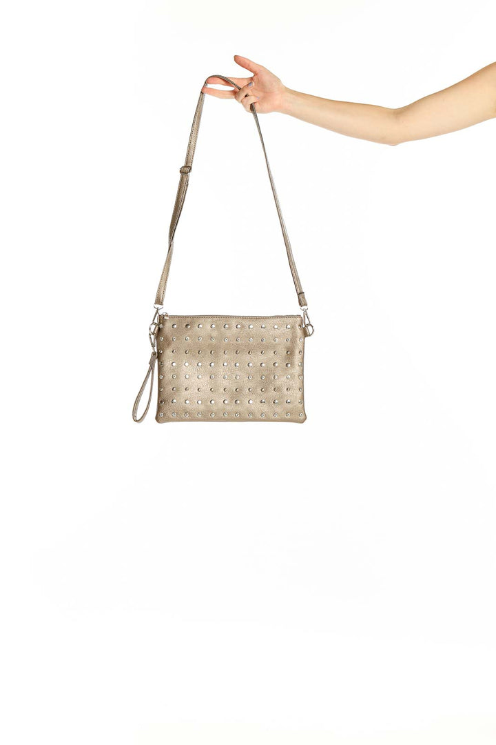 Beige Metallic Studded Crossbody Bag