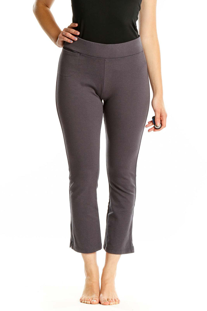 Front view of gray cropped yoga pants by American Giant