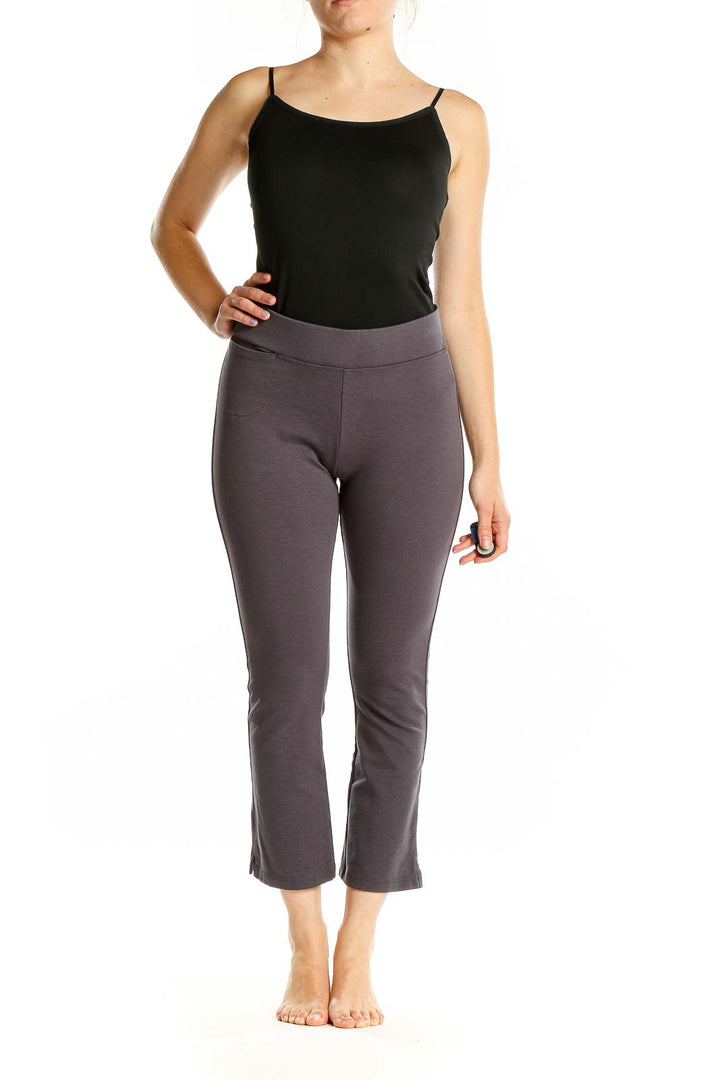 Front view of gray cropped yoga pants by American Giant