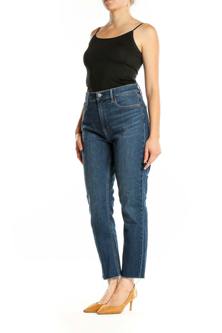 Blue Dark Rinse Straight Jeans