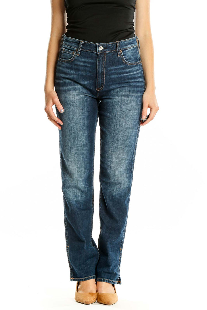 Blue Dark Rinse Straight Jeans