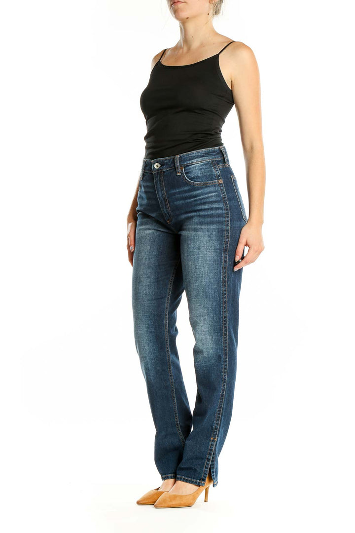 Blue Dark Rinse Straight Jeans