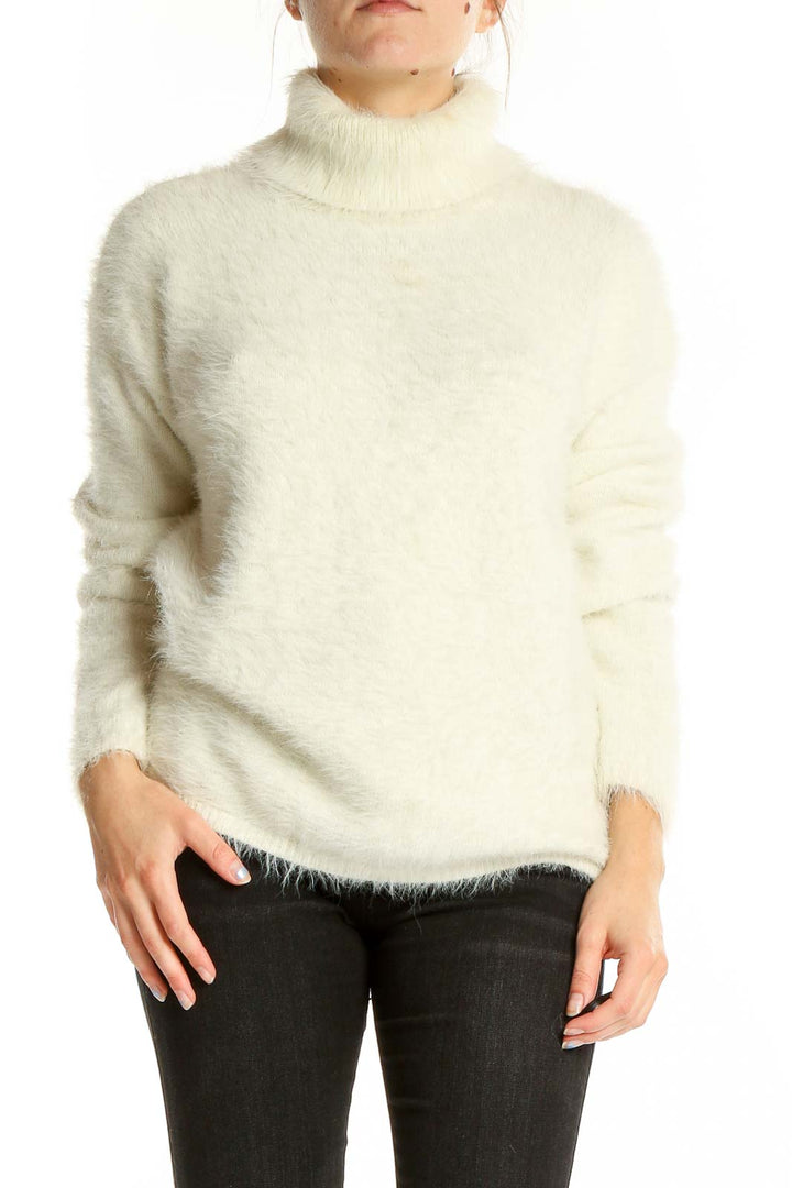 White Turtle Neck Fuzzy Sweater