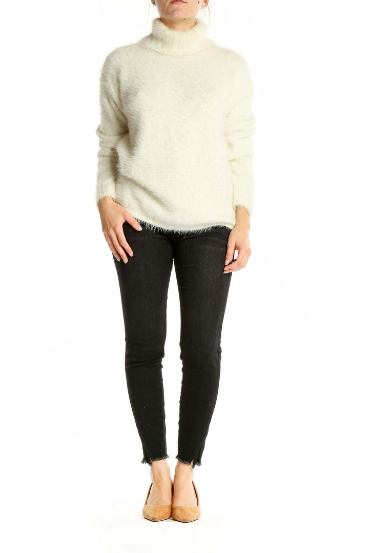 White Turtle Neck Fuzzy Sweater