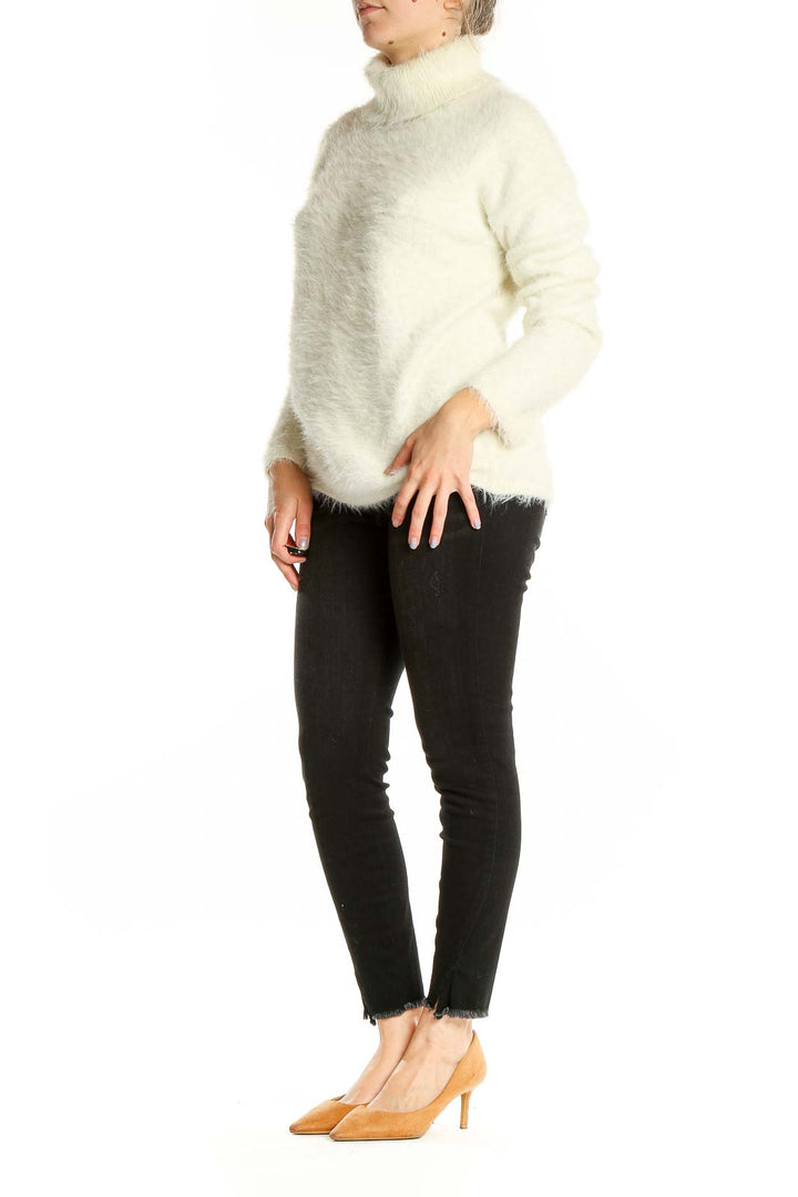 White Turtle Neck Fuzzy Sweater