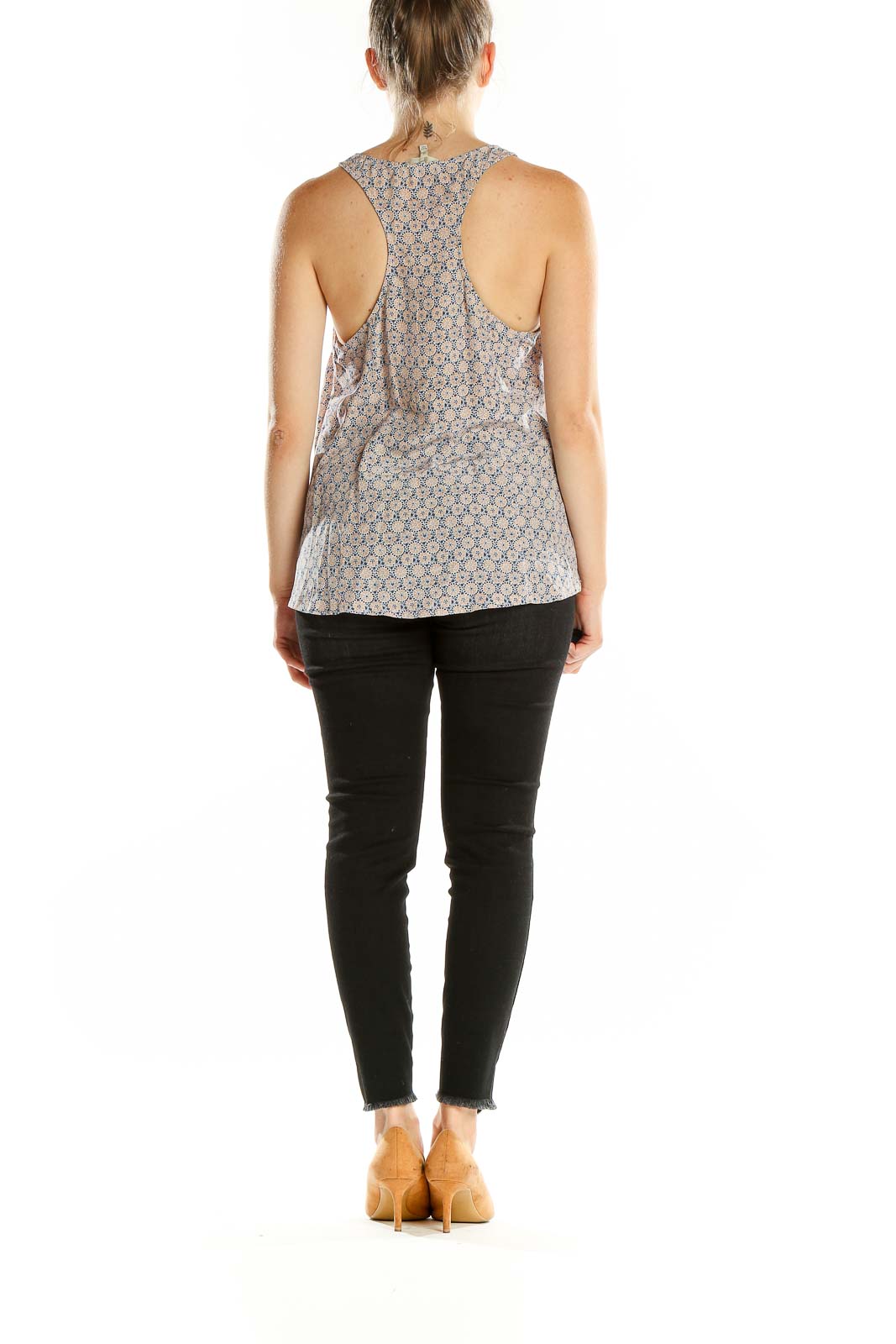 Back view of Joie beige silk tank top showing racerback design