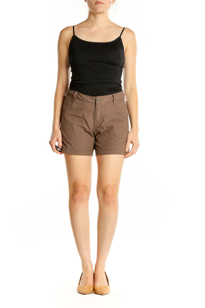 Brown Polyester Blend Outdoor Shorts