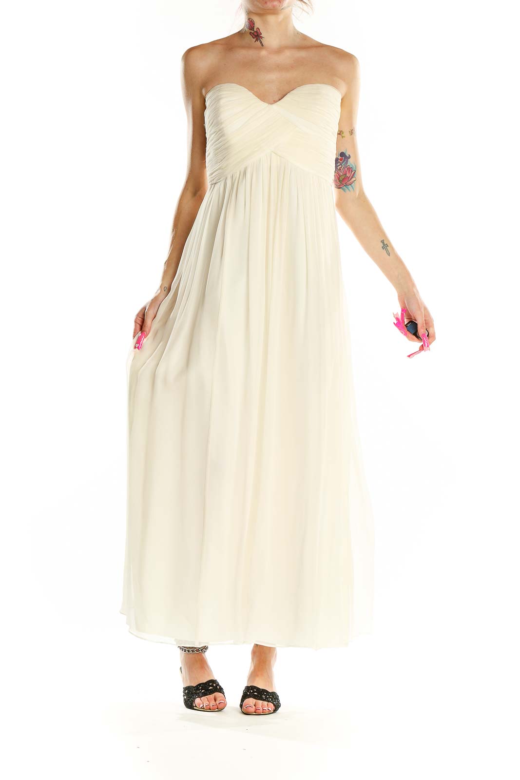 White Strapless Silk Evening Dress