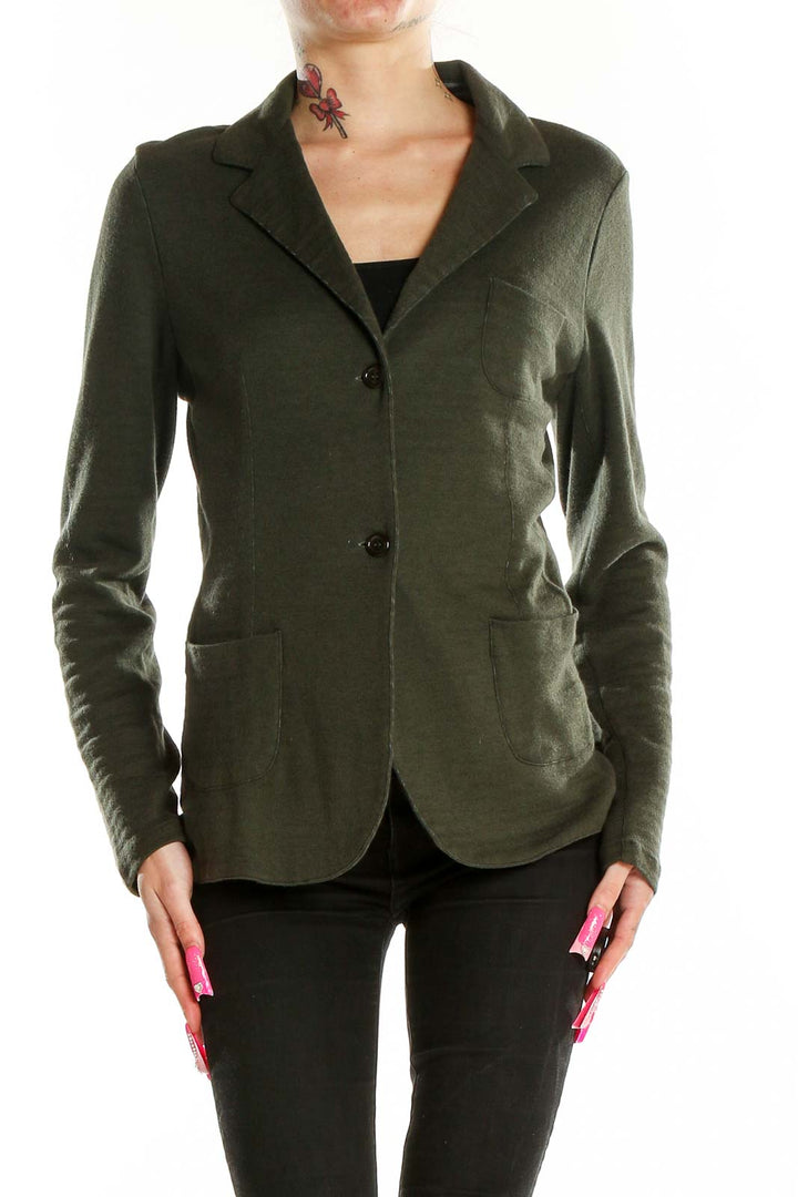 Front view of olive green cashmere blend blazer by Majestic Paris for Neiman Marcus