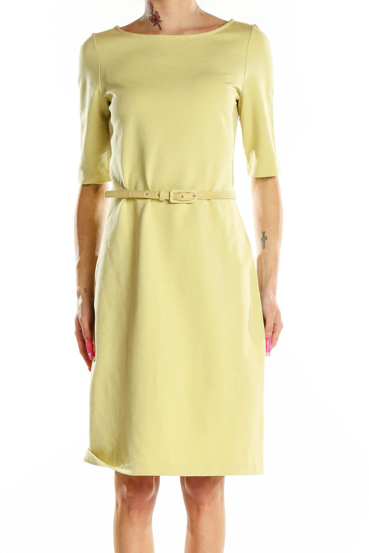 Yellow Belted Office Wear Dress