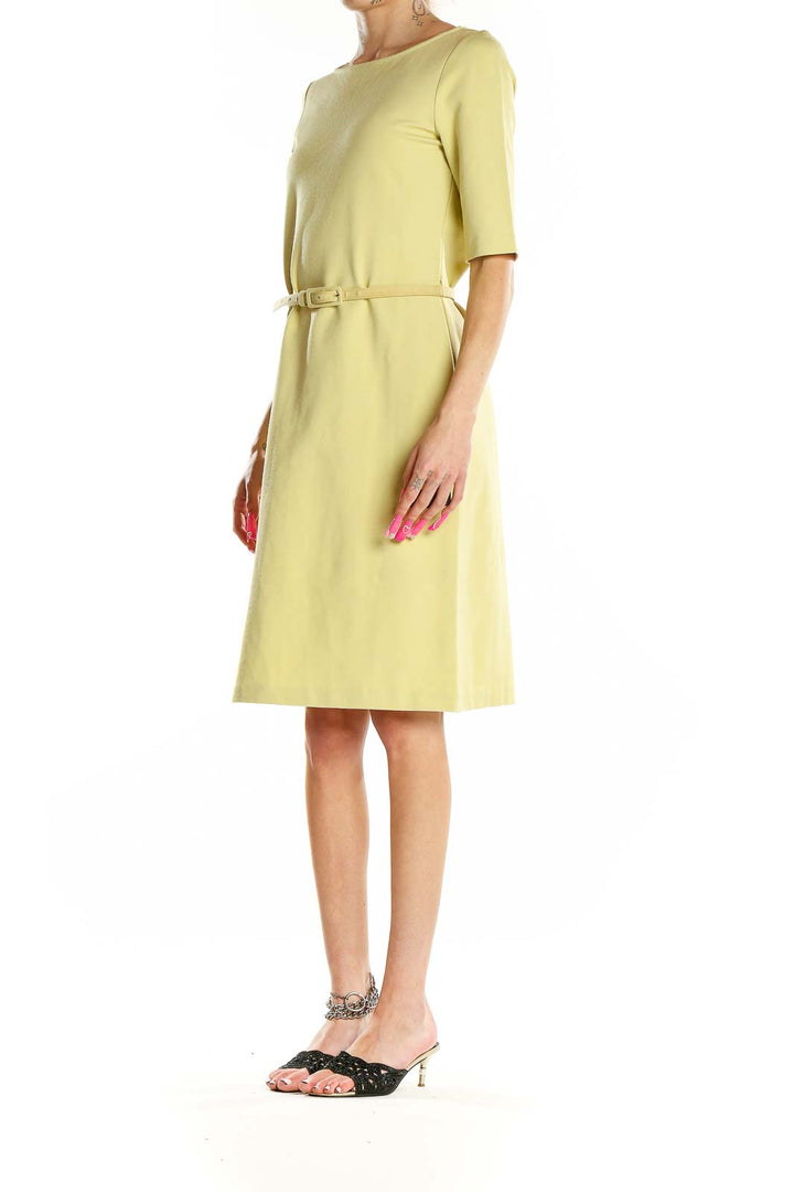 Yellow Belted Office Wear Dress