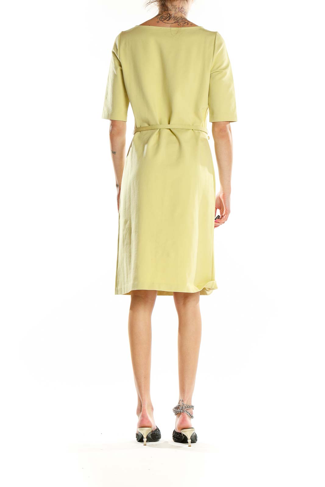 Yellow Belted Office Wear Dress