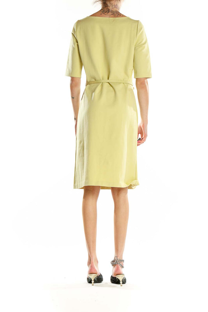 Yellow Belted Office Wear Dress